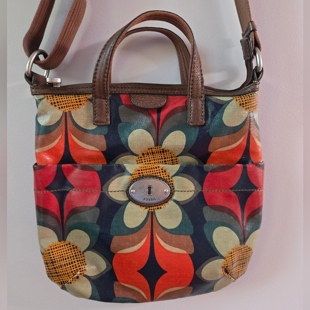 Fossil Key-Per Retro Floral Coated Canvas Crossbody Bag